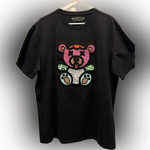 Eternity BC/AD Men’s 2XL Black Fuzzy Embroidered X-Eyed Teddy Bear Cotton Tee